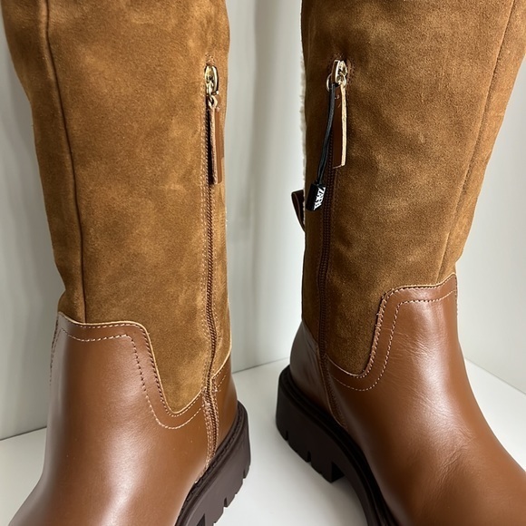 ZARA LEATHER BOOTS WITH FLEECE TRIM - Picture 6 of 12